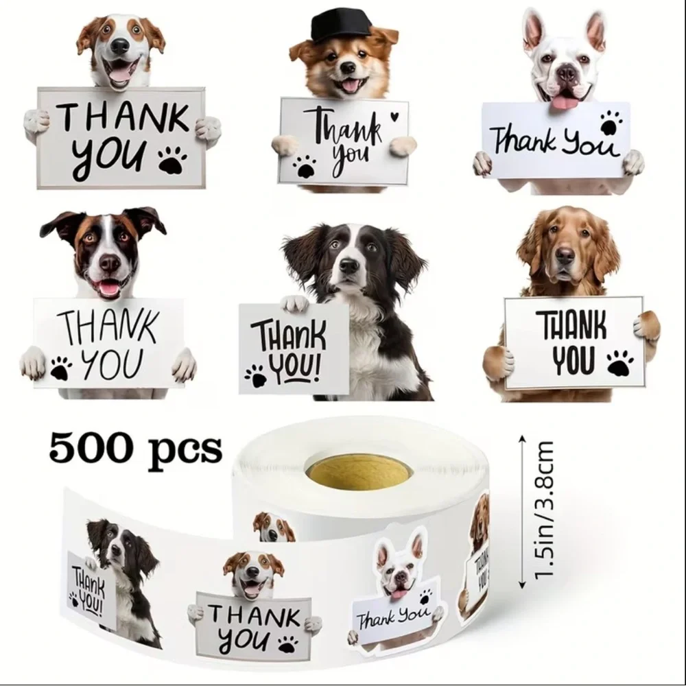 Thank You Dog Sticker Roll, 500 pcs, NEW